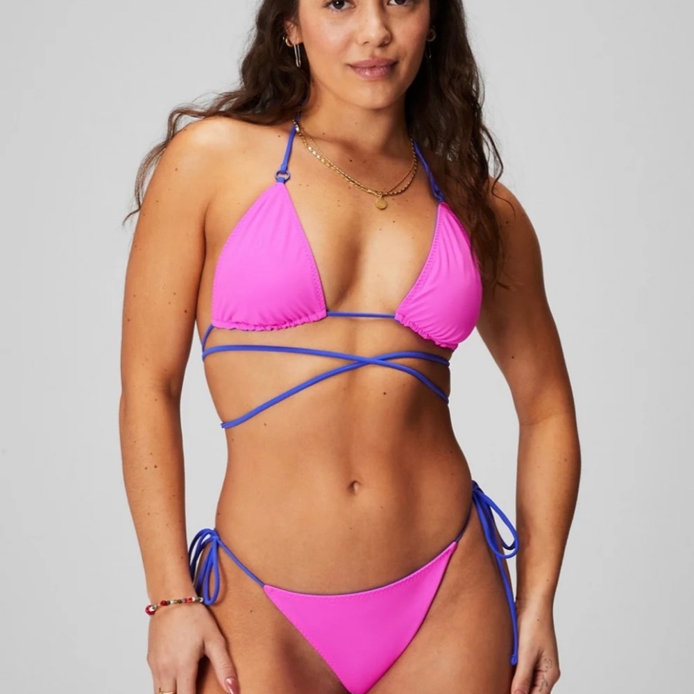 Reversible Fabletics blue/pink string swim set SM